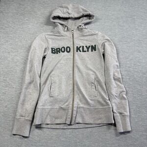 Brooklyn Industries Hoodie Womens Small Grey Zip Up Graphic Fleece Jacket Slim s
